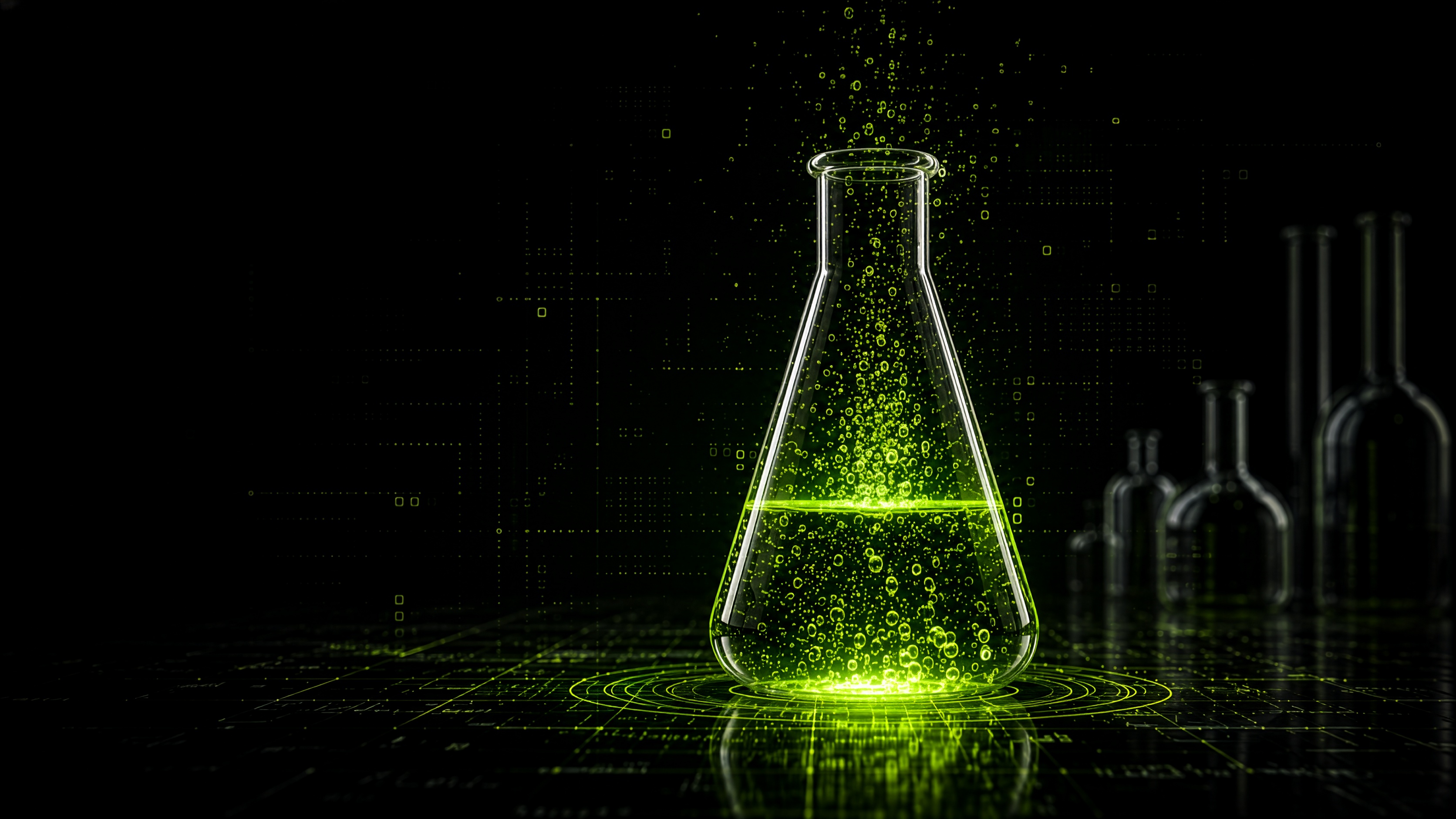 Glowing experimental flask artwork for BinaryAcid
